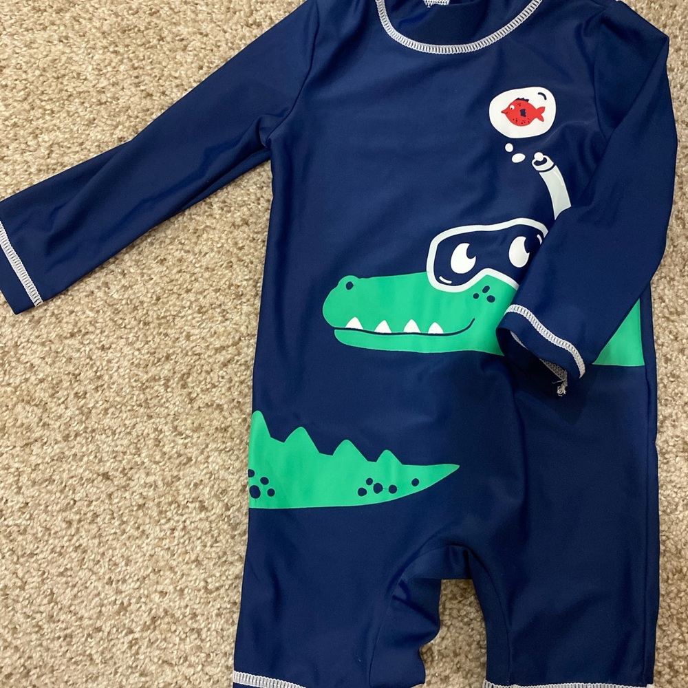 Carter's Navy Blue Swimsuit with Gray Trim